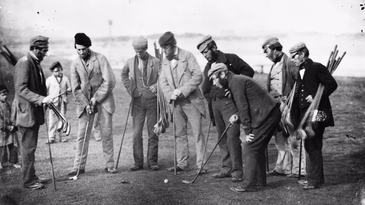 Old Tom Morris and Allan Robertson among a group of nineteenth-century golfers.