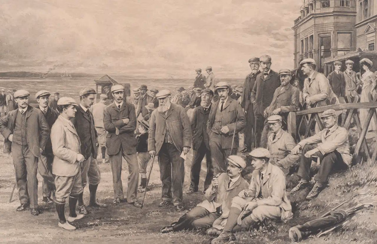 Old Tom Morris standing among a group of surviving Open Champions.