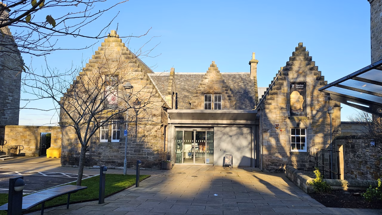 Entrance to Wardlaw Museum in a historic University of St Andrews building.